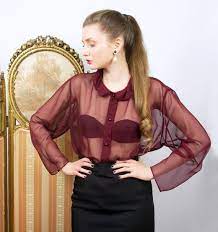 Earn up to 20% cash back. Sheer Button Blouse See Through Burgundy Red Satin Oversized Top Vintage 90s Sheer Long Sleeve Shirt Size Medium Women S Clothing Clothing Valresa Com