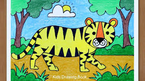 How To Draw A Tiger In Jungle Step By Step Easy Scenery Drawing For Kids Tiger Drawing For Kids Art Drawings For Kids Drawing For Kids