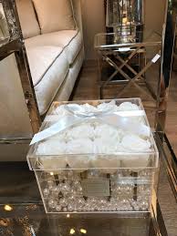 Infinity Roses In Transparent Square Acrylic Box Decorated With Pearls And Silver Branded Bun Preservedroses Whiteroses Acrylic Box Decorative Boxes Decor