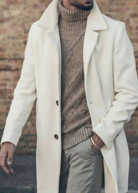Men's Trench Coat Off White Winter Wool Overcoat Two Button Long Coat  Regular | eBay