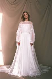 Long Bishop Sleeve Wedding Dress Boho Wedding Dress Chiffon Bohemian Bridal Gown Olympia Etsy Wedding Dress Nontraditional Wedding Dress Wedding Dresses Unique
