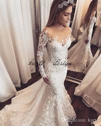 Lace Floral Mermaid Long Sleeve Wedding Dresses 2018 Sheer Neck Amazing Detail Dubai Arabic Plu Sheer Wedding Dress Wedding Dresses Beaded Spring Wedding Dress