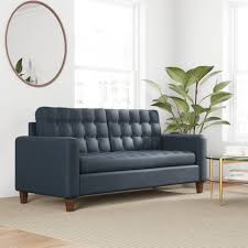 Foam and synthetic fiber cushion the track arms and solid pinewood frame. 76 Brynn Upholstered Square Arm Sofa With Buttonless Tufting Navy Brookside Home Target