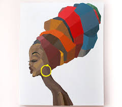 Artwork African Woman Art Black And White Faceted Portrait Of African Woman In Multi Colored Turban Original Acrylic Painting On Canvas 150 African Paintings African American Art Black Art Painting