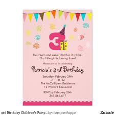 3rd Birthday Invitation Text Message 3rd Birthday Children S Party Invitation Zazzle Com Third Birthday Invitations Online Birthday Invitations First Birthday Invitations