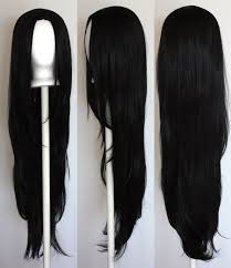 Long Straight With No Bangs Black Cosplay Wig Ebay Black Hair Wigs Hair Pieces Wigs