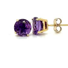 14K Gelb Gold Amethyst Ohrstecker - Etsy.de