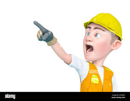 Cartoon carpenter construction guy hammer Cut Out Stock Images & Pictures