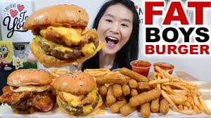 A student eats a delicious burger sitting in a fast food restaurant. Thick Juicy Fat Basterd Beef Bacon Burgers Mozzarella Cheese Sticks Eating Show Mukbang Youtube