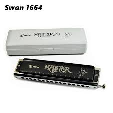 Swan 16 Holes Chromatic Harmonica 1664 Black Color Armonica A Bocca 16 Hole 64 Tone Mouth Ogan Professional Chromatic Harmonicas Chromatic Musical Instruments