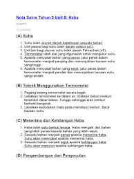 Maklumat yang disediakan di dalam nota padat sains tahun 5 ini menepati segala keperluan pelajar untuk membuat persediaan menghadapi peperiksaan dan memperoleh kelulusan yang cemerlang. Nota Sains Tahun 5 Haba Docx