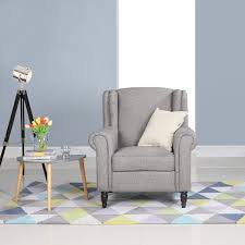 Wooden chair designs online india at insaraf. Classic Scroll Arm Linen Fabric Accent Chair Living Room Armchair With Nailheads Light Grey Buy Online In India At Desertcart In Productid 71265390