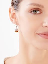 Rhodium Plated Silver Earrings with Amber