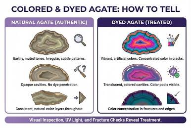 Visual markers of dyed vs natural agate., AI generated