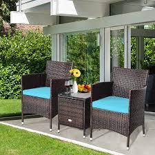 Costway Outdoor 3 Pcs Pe Rattan Wicker Furniture Sets Chairs Coffee Table Garden Red Blue Beige Gray Walmart Com In 2021 Patio Furniture Deals Patio Furniture Sets Rattan Furniture Set