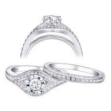 Newshe Jewellery Cz Wedding Ring Sets Engagement Rings For Women Sterling Silver 1 3ct Round Si Wedding Ring Sets Cz Wedding Ring Sets Wedding Rings Engagement