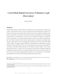 The central bank of kuwait issued a warning on crypto usage last week, while canada's central bank said it. Pdf Central Bank Digital Currencies Preliminary Legal Observations