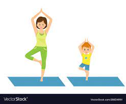 Mom and son doing yoga Royalty Free Vector Image