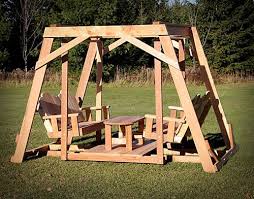 Framed Four Seat Cedar Swing W Center Platform Table Diy Pergola Pergola Pergola Plans