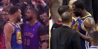 Steph curry is rocking the braids. Steph Hair Lint Curry And Draymond Wasn T A Scuffle Green Trolled Hard By Drake In A Dell Curry Raptors Jersey Sports Bet