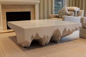 Cast From All White Glass Fiber Reinforced Concrete Gfrc Wasserman Table Presents A Perfectly Square Top With Sides That Give Way To An Undulating Glacia