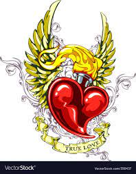 Burning Heart With Wings Ribbon And Flourish Pattern Grunge Style Layered Download A Free Previe Heart Tattoo Designs Heart With Wings Sketch Tattoo Design