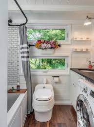 One of the main challenges with small bathroom floor plans is to make the space as functional as possible. The Alpha Tiny House By New Frontier Tiny Homes Tiny House Bathroom Alpha Tiny House House Bathroom Designs