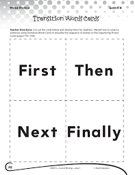 Transition Words Cards From Getting To The Core Of Writing First Grade Learn More At Shelledu Transition Words Teacher Created Materials Word Choice Lessons
