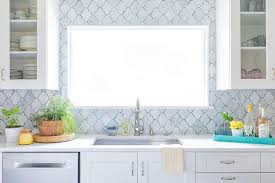 Image not available for color: Gray Arabesque Backsplash Tiles With Glass Front Cabinets Transitional Kitchen