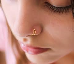 Double Nose Ring For Single Piercing Gold Nose Ring Hoop Etsy Double Nose Ring Gold Nose Rings Nose Rings Hoop