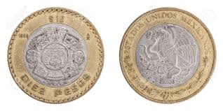 Interestingly, the 50 pesos, 10 pesos, and 5 pesos gold coins all feature the eagle facing forward, an antiquated version of the coat of arms developed in the french style in the late 1800's. 1998 10 Peso Estados Unidos Mexicanos Mexican Coin Both Sides Isolated On White Background Stock Photo Picture And Royalty Free Image Image 50435024