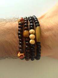 Wood Beads Bracelet Mens Bracelet Wood Bracelet Black Wood Stack Bracelet Surfer Style Boyfriend 3 Mens Bracelet Mens Beaded Bracelets Wood Bead Bracelet