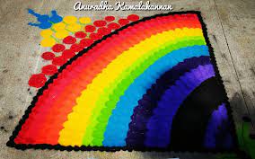Today I Put This Vibgyor 3d Flower Rangoli Using Spoon In A Competition Half An Hour But Didn T Get Pr Rainbow Art Flower Rangoli Beautiful Rangoli Designs