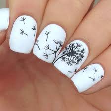 Nail art essie x jeremy scott fashion week nail art recreate the orbit look. 60 Examples Of Black And White Nail Art Cuded Dandelion Nail Art Floral Nail Art White Nail Art