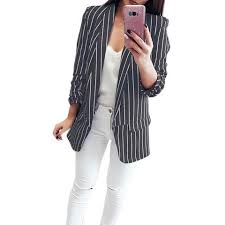 Black And White Striped Suit Jacket Blazer Women Suit New Casual Black And White Striped Women Blazers Anduotelab Striped Blazer Outfit Blazers For Women Blazer Outfits