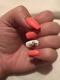 Coral Nails With Flower Design Coral Nails With Design Squoval Nails Coral Nails