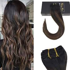 If you have straight hair and dark black color, one of the most magnificent colors for highlighting is a blue color. Amazon Com Sunny 20 Inch New Balayage Color Remy Hair Extensions Natural Black To Chesnut Brown Highlight Black Clip In Human Hair Extensions 7pcs 120gram For Beautiful Hairstyle Beauty