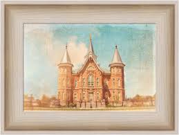 Completed in 2016, the temple utilizes much of the external shell of the tabernacle, all that remained of the original building after a fire in december 2010. Provo City Center Temple Blue Antique Framed In Lds Full Color Temple Art On Ldsbookstore Com