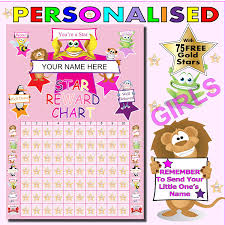 Childrens Reward Chart For Girls A4 Personalised With 75 Free Gold Metallic Stars Remember To Tell Us The Name You Would Like To Be Printed On The