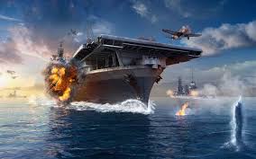 Download Wallpapers World Of Warships Wows American Aircraft Carrier Sea Besthqwallpapers Com World Of Warships Wallpaper Warship Games Warship Battle