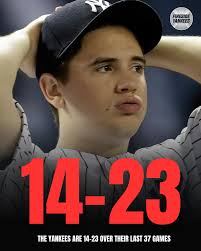 The Yankees are now 14-23 over their last 37 games, and are 6 games back in  the AL East. Rock bottom. #Yankees