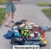 Artists often ask me what I bring on my solo plein air painting trips.  Well, here it is! All 52 pounds of gear that I’ll haul into the Beartooth  Mountains for four days of painting and exploring. , •, ...
