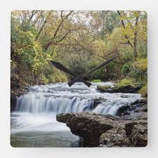 Briggs Woods Lower Waterfall Square Wall Clock Zazzle Com Square Wall Clock Wall Clock Landscape Prints