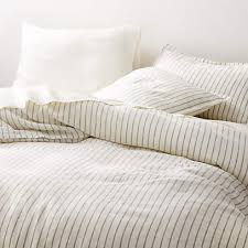 White linen duvet cover made of 100% european linen. Pure Linen Wide Stripe Warm White Duvet Covers And Pillow Shams Crate And Barrel