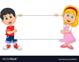 Vector Illustration Of Cartoon Boy And Girl Holding Blank Sign Download A Free Preview Or High Quality Adobe Il School Wall Art School Cartoon Kids Background