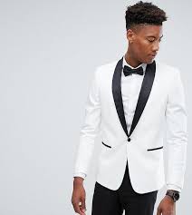 Black And White Suit Jacket Asos Tall Slim Tuxedo Suit Jacket In White With Black Contrast Lapel White Tuxedo Black And White Suit White Tuxedo Jacket