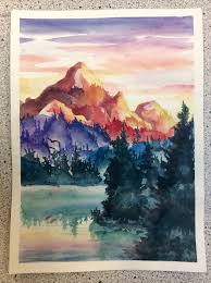 5.2 x 7.87 x 0.04 in (unframed) signed on. Mountain Lake Landscape Watercolor Jamiecakes Illustrations Art Street