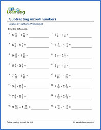 2.nbt.5 fluently add subtract two digit numbers from two digit numbers tic tac toe. Grade 4 Fractions Worksheets Free Printable K5 Learning