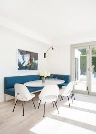 Blue Linen Couch Scandinavian Minimalistic Dining Room Nook Minimalistic Home Bright Home Nutrition Stripp Dining Nook Dining Room Design Dining Room Decor
