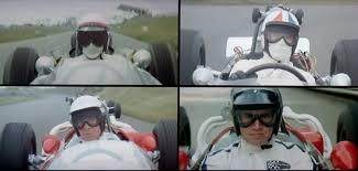 Dwaj kierowcy formuły 1 zmagają się z różnymi przeciwnościami. Split Screen Scenes Like This Driver Montage From Grand Prix Were An Effect Pioneered By Saul Bass For The 1966 Film Grand Prix Grands Montage